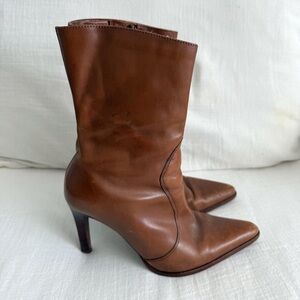 Vintage Brown Leather Mid Calf Boots